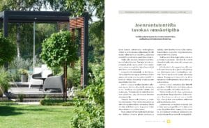 Graafinen käyttöliittymä. Kuvassa on valkoinen ja vihreä väri. Sisältää myös tekstiä, kasvia, puuta.