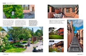 Tekninen piirustus. Kuvassa on valkoinen ja vihreä väri. Mukana myös puu, talo, kasvi.