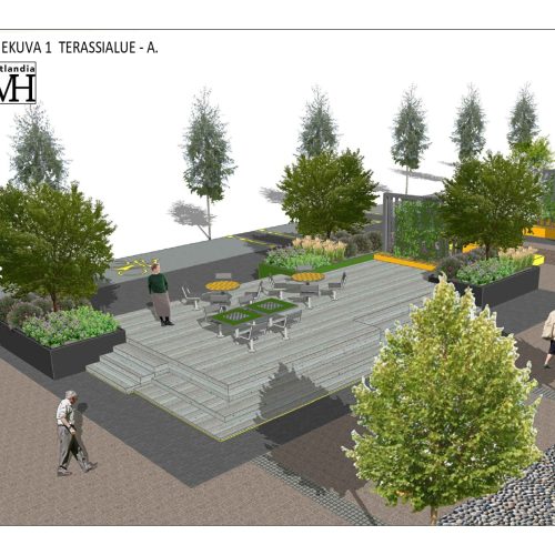 Ryhmä ihmisiä kävelemässä puistossa. Kuvassa on valkoinen ja harmaa väri. Sisältää myös kasvin, puun, kuvakaappauksen.