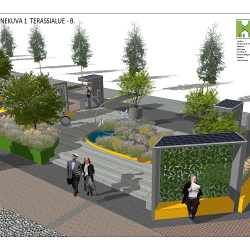 Ryhmä ihmisiä kävelemässä puutarhassa. Kuvassa on valkoinen ja harmaa väri. Sisältää ihmisen ja kasvin. Sisältää myös puun, kuvakaappauksen.