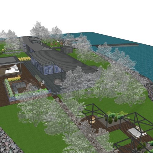 Kartta. Kuvassa on valkoinen ja harmaa sekä vihreä väri. Sisältää myös puun, kasvin, talon.